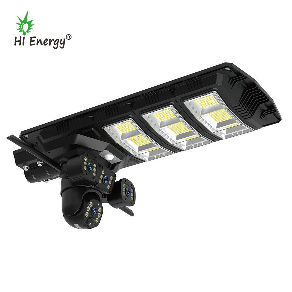 Hienergy CCTV Dual lens ip65 Waterproof solar street light with wifi 4g camera CCTV outdoor street light camera 300w