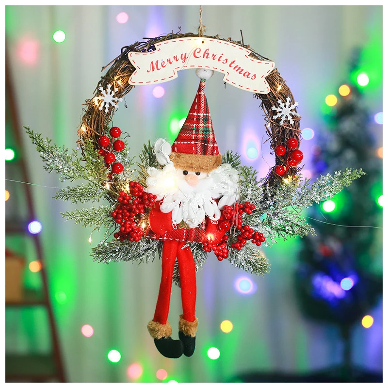 A37 Handmade 30cm Christmas Rattan Wreath Door Hanging New Year Hotel Shopping Mall Christmas Pendant for Parties