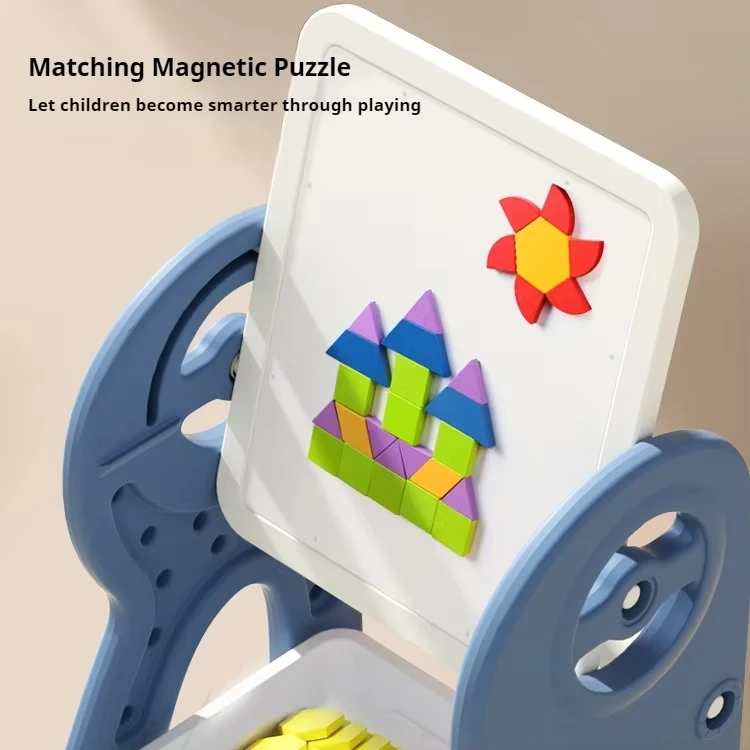 2 in 1 Children Block Building Tables Kids Magnetic Drawing Board Draw Toy Set with Toy Storage Box