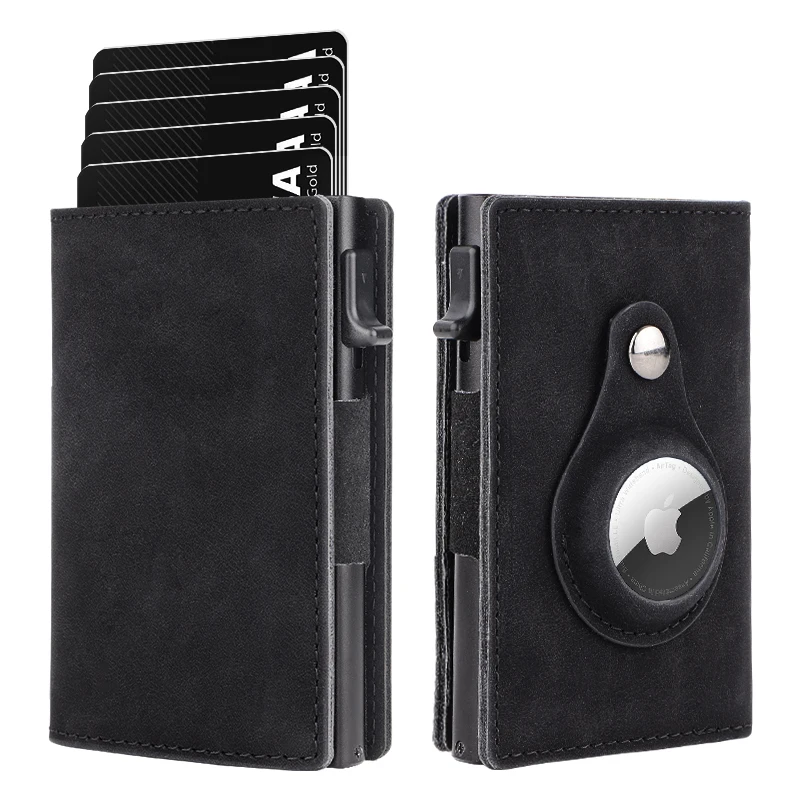 High Quality Rfid Blocking Custom Logo Downward Pressure Card Holder Leather Rfid Pu Wallet With Airtag Holder