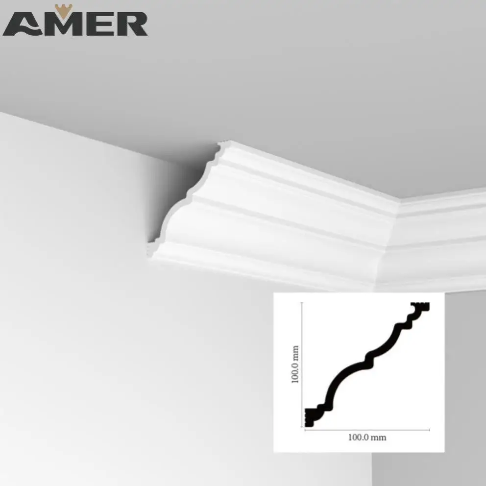 Amer Factory wholesale Modern Waterproof PS Skirting Board Baseboard Easy to Install Home Decorative Flooring Hotels Indoor