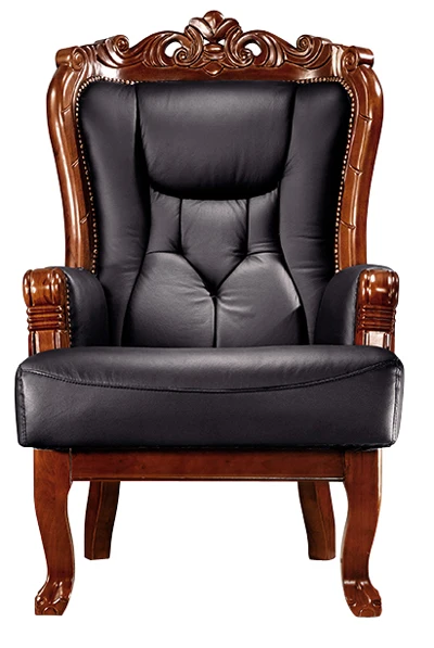 Italy antique Design Luxury Wooden Carved cowhide leather office Executive boss recliner Chair