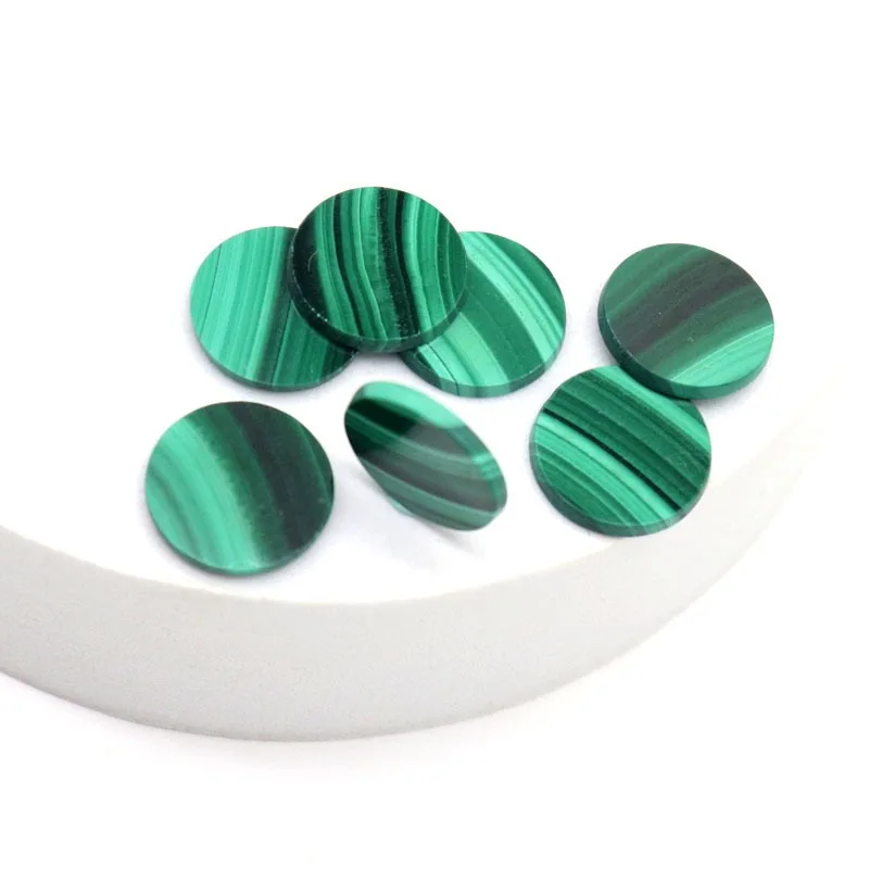 50 Pieces Excellent Cutting Natural Green Malachite Stone Round Disc Double Flat Cut Gems