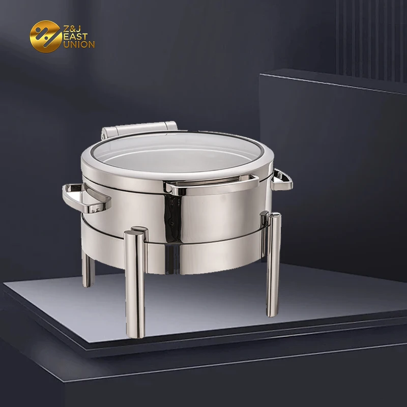 Stainless Steel 4L Round Chafing Dish Hotel Supplies Buffet Display Catering Equipment Full Food Pan Food Warmer Set for Wedding