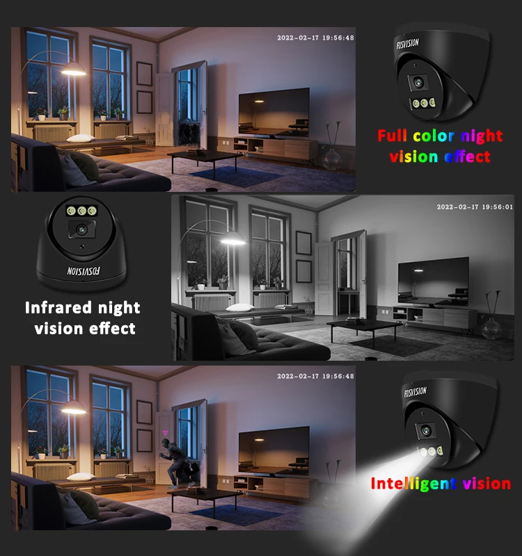 Fosvision 4K 8MP Ip Poe Camera indoor Full Color Night Vision Surveillance Cctv Dome Camera 265 for NVR system with Audio