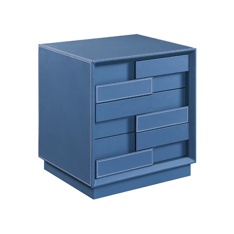 Bedroom Hotel Leather Nightstand 3 Mute Drawers Bed Side Table For Home Soild Wood Night Stand Table