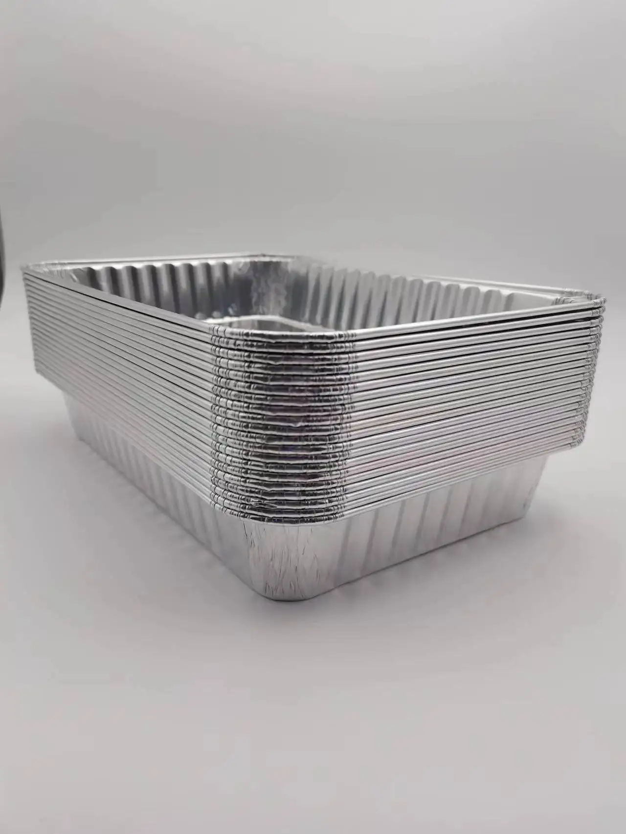 Disposable aluminium food containers shallow foil tray crimped edge food packaging boxes