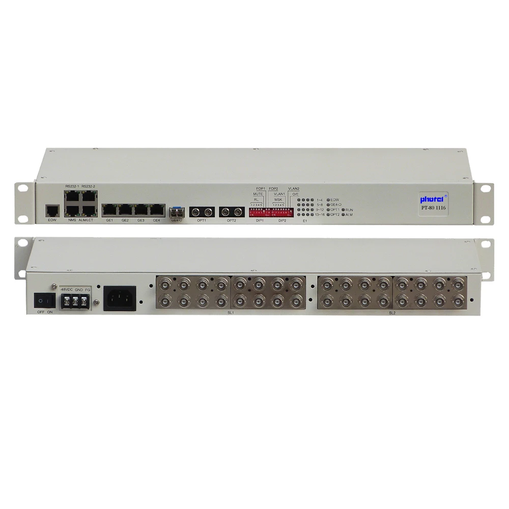 16E1 Gigabit PDH Fiber Optical PDH Multiplexer And  8021Q VLAN And RS232 GUI NMS