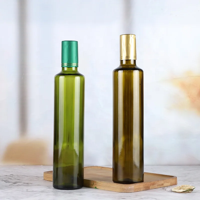 Dark Green Empty Manufacturer 250ml 500ml Round Olive Glass Oil Bottle for Cooking Oil Coconut Oil