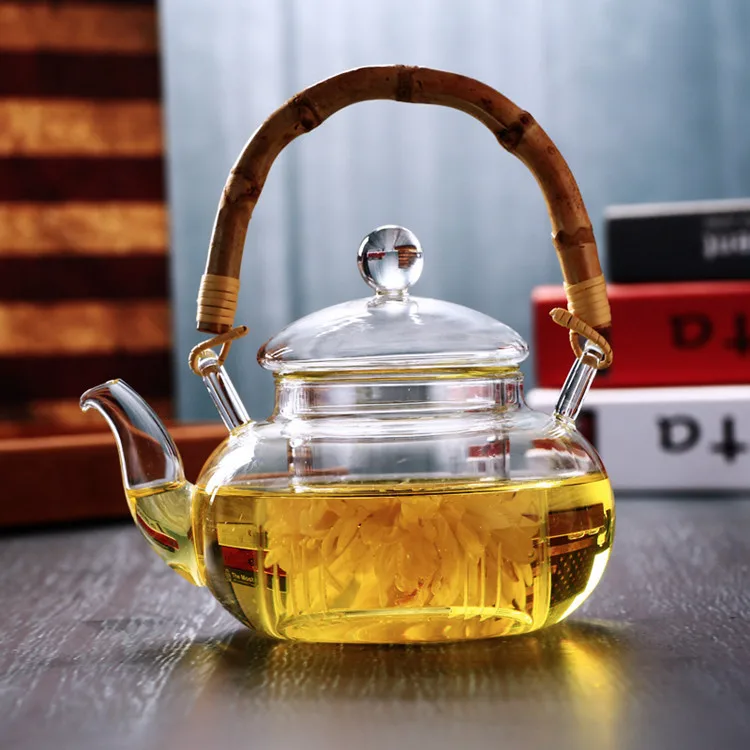 Wholesale Stylish  Heat-resistant Borosilicate Glass Teapot With Bamboo Handle