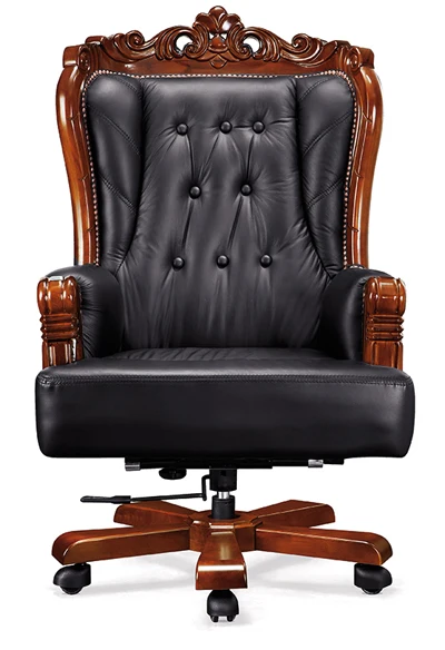 Italy antique Design Luxury Wooden Carved cowhide leather office Executive boss recliner Chair