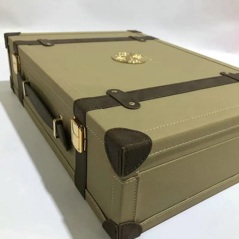 Vintage PU Leather Handmade Retro Suitcase Classical Luggage Old Style Box Steamer Trunk Luggage Moon cake gift box