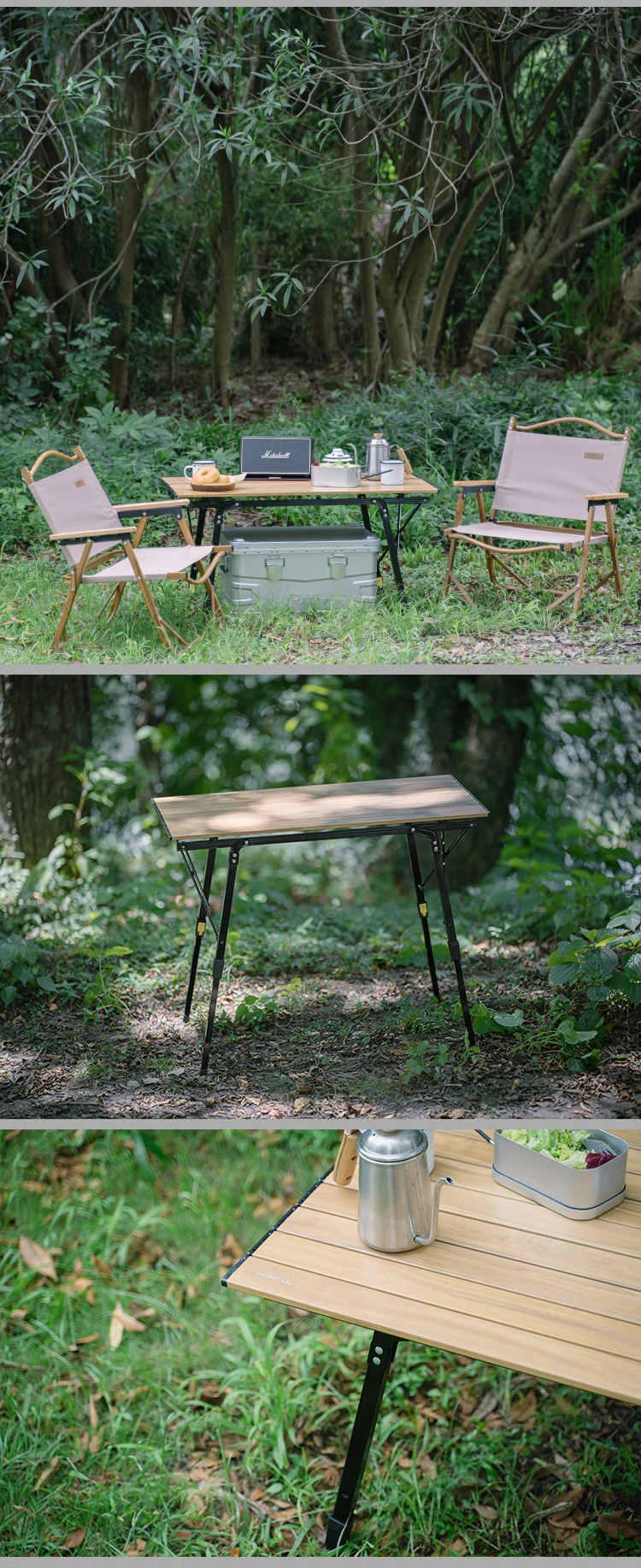 HOMFUL  new arrival outdoor camping table wood grain aluminum alloy folding adjustable outdoor table