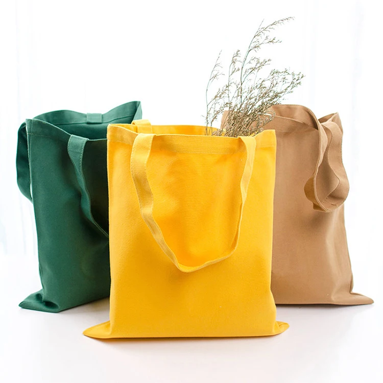 No Logo Eco Friendly Recycled Foldable Blank Simple Colorful Cotton Canvas Shopping Tote Bag