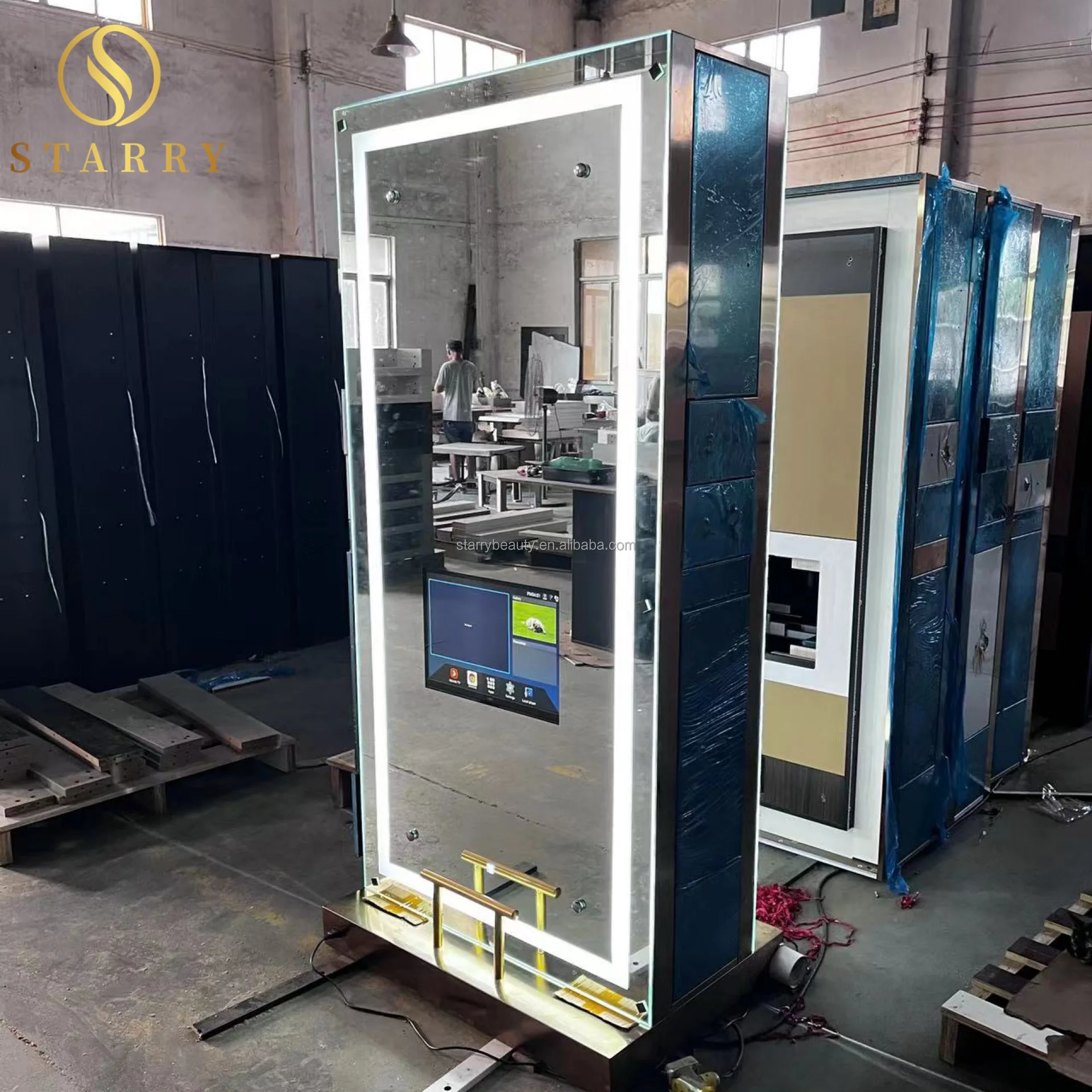 Двухсторонняя Золотая Парикмахерская станция из нержавеющей стали светодиодная для укладки зеркал парикмахерской с