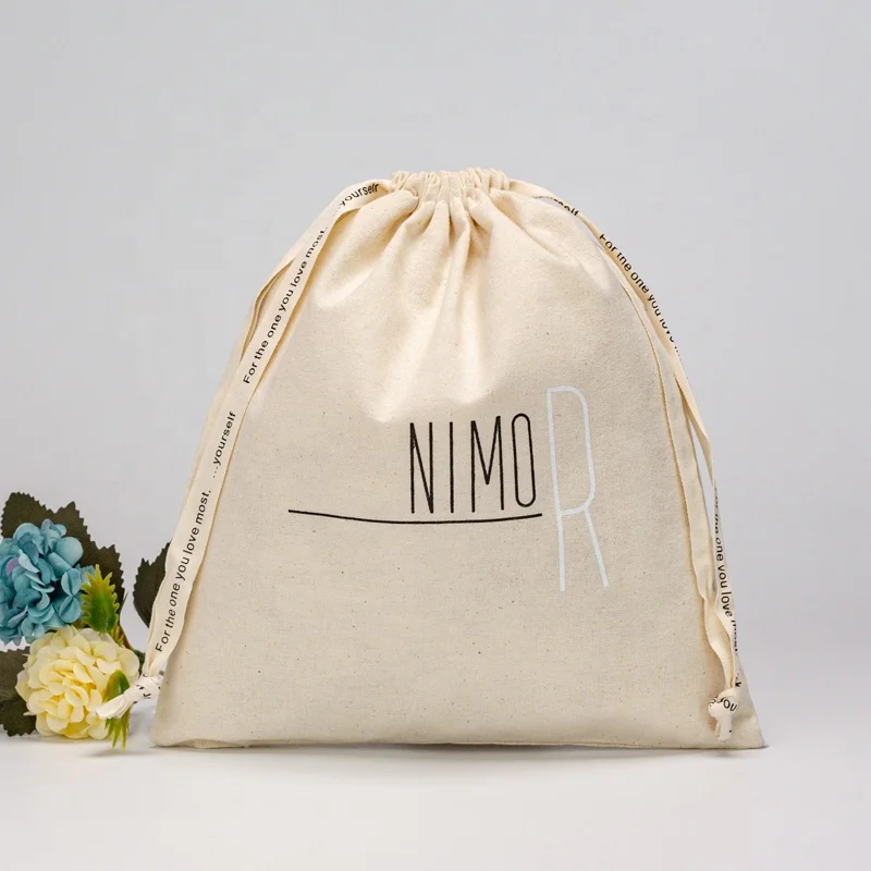 Good Quality Custom Logo Portable Reusable Printed Gift Canvas Cotton Double String Handbag Dust Drawstring Bag