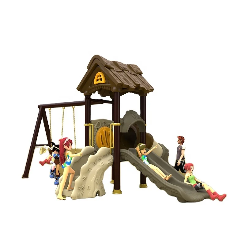 Custom Popular Commercial Kids Outdoor Playground Cheap Plastic Slide Swing Sets For Backyard