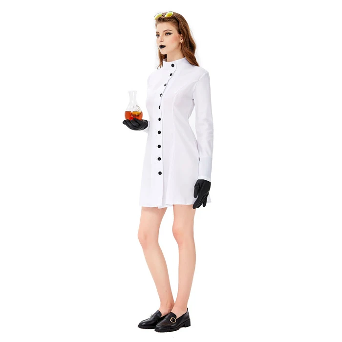 Female White Crazy Scientist Costume with Glasses Halloween Carnival Costumes for Women