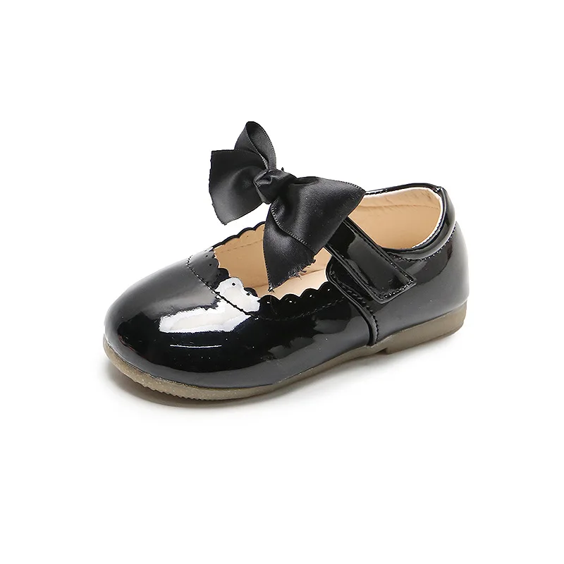 Formal party shoes wholesale solid color delicate  comfortable princess hook& loop sweet bowknot shoes for little girls kids