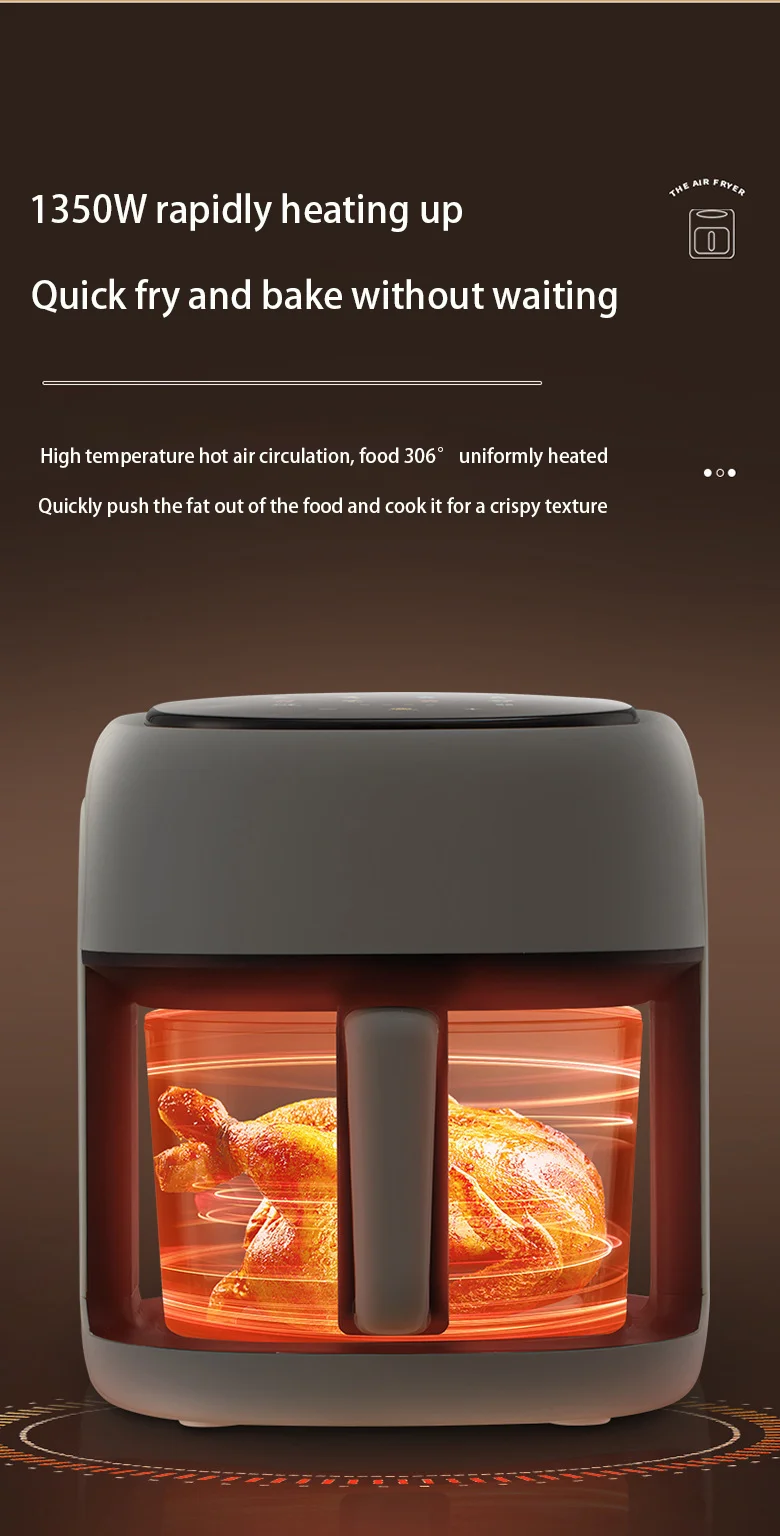 4.5L Large Capacity 360° Visual Electric Air Fryer Large Screen Oil-free Healthy Cooking kitchen Air Fryer