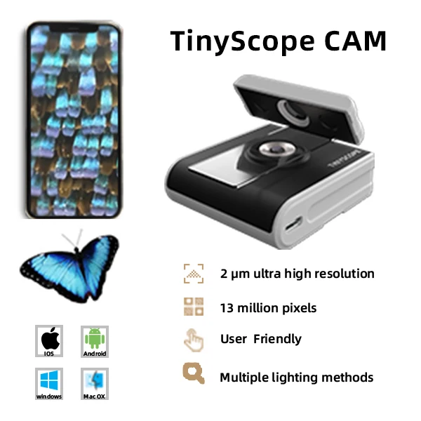 
TinyScope USB Phone Microscope Camera 400X to 1000X, Digital Microscope 13MP Pocket Microscope Compatible with Android iOS 