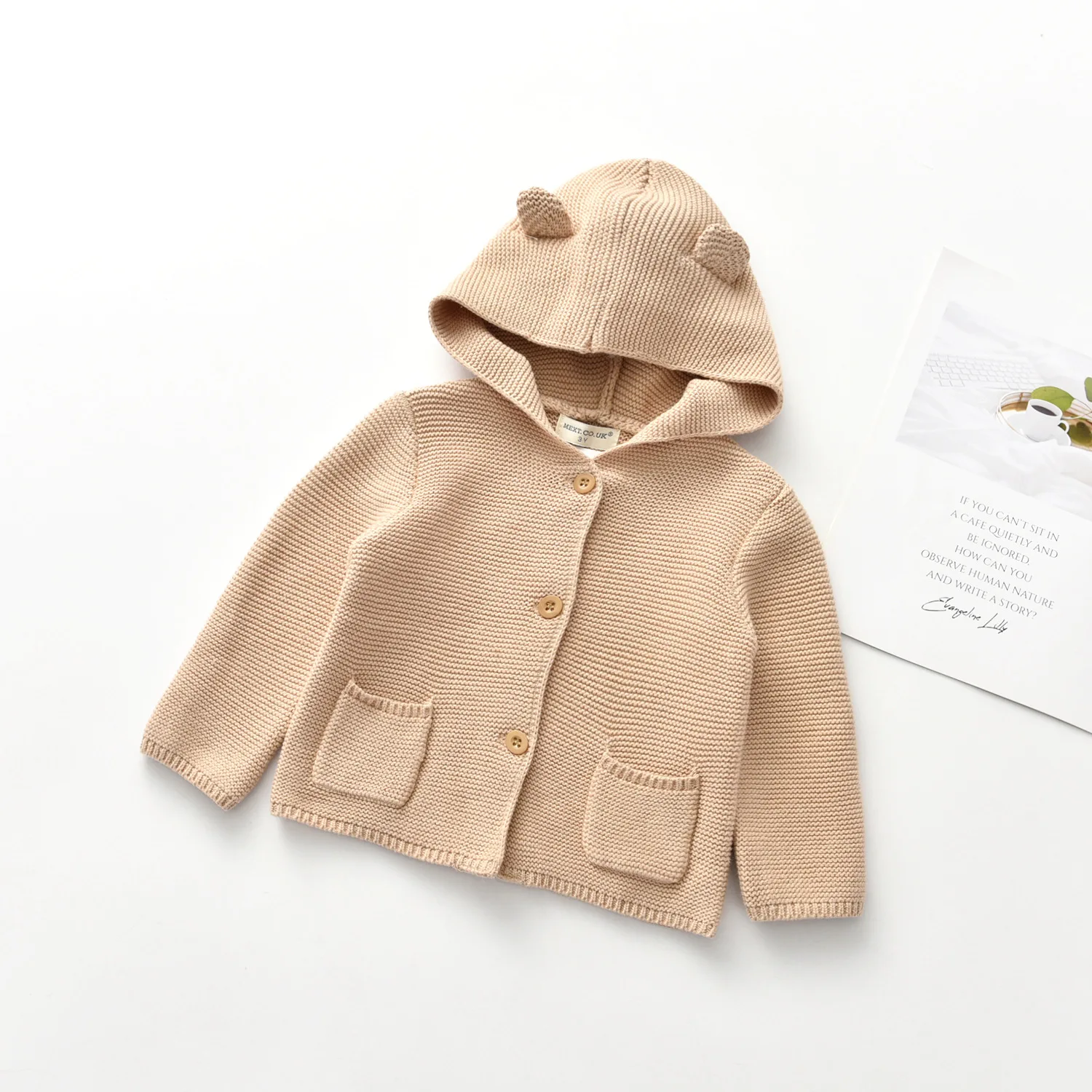 
Fashion hooded designs winter knit sweater baby cardigan 