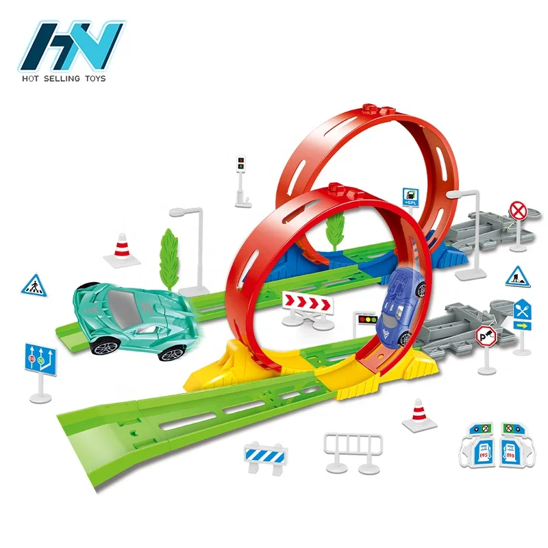 Special effects track racing 360 rotation 4pcs mini car Ejection race track for kids
