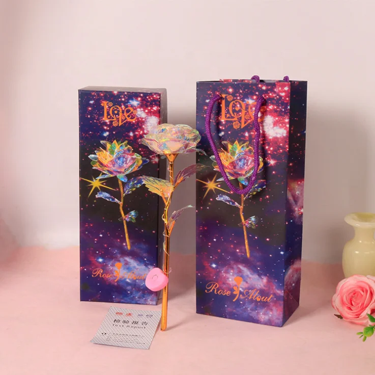 High Quality Foil Dipped Plated Galaxy Rose Anniversary Engagement Valentines Gifts 24 K Gold Flower With Plush Bear