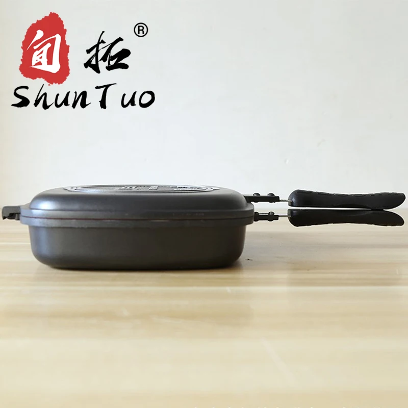 
coating pizza red enamel nonstick metal korea baking square fry bbq non stick double face aluminuim two sided grill pan 