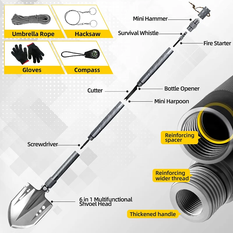 Zune Lotoo Survival Folding Shovel 18 in 1 Multitool Tactical High Carbon Steel Entrenching Tool Portable Camping Shovel