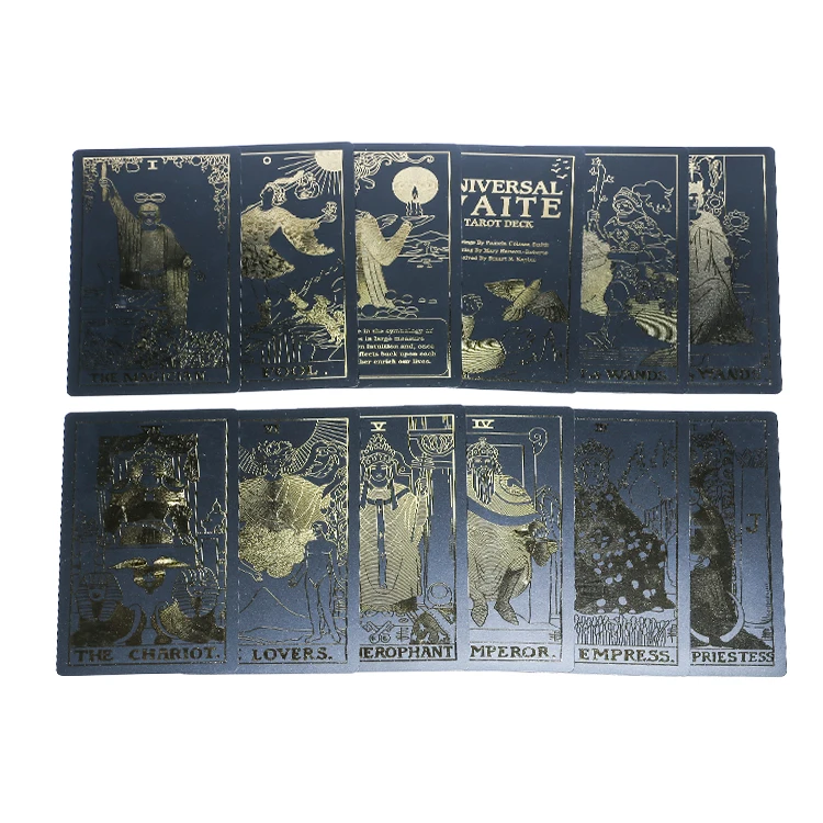 High Quality Divination Game Personalized Black Tarot Cards Gold Foil Pvc Vinyl Tarot Card For Sale