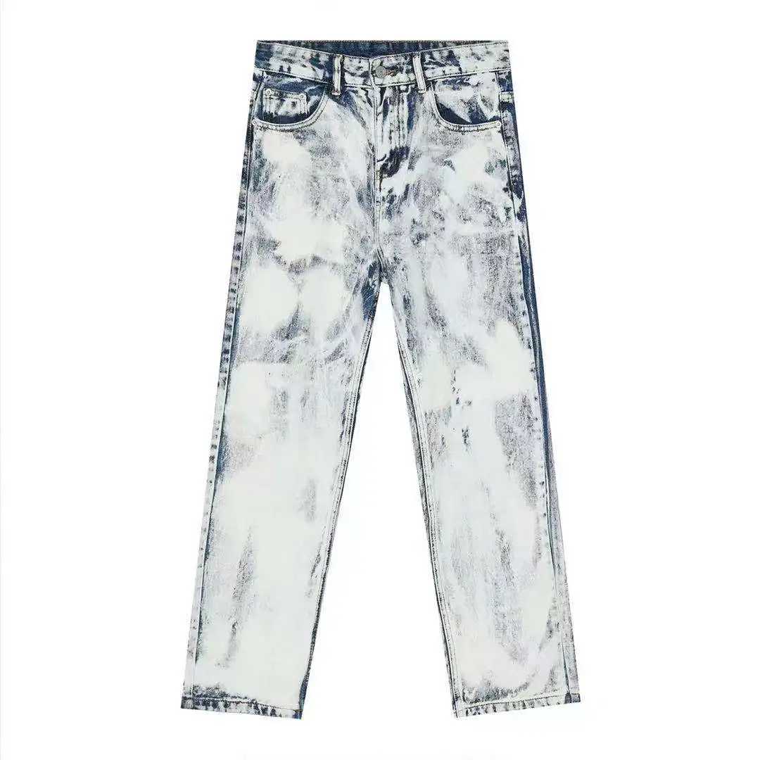 Wholesale custom vintage blue washed straight jeans men