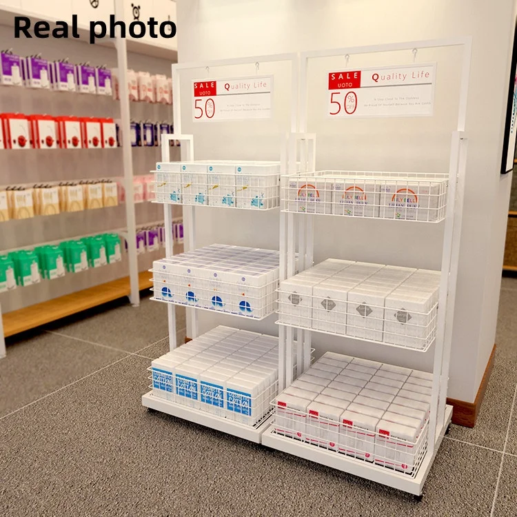 High Quality Store Retail Product Cosmetics Accessories Stationery Tools Food Drink Bottle Metal Wire Basket Display Rack Stand