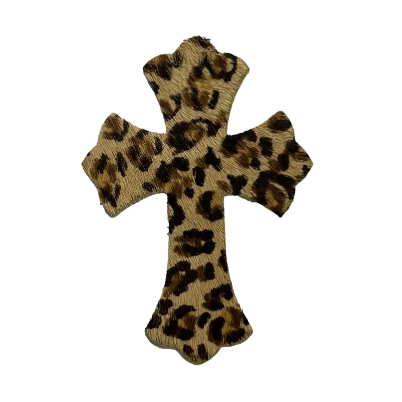 Horse hair leather patch with cross shaped leather label Genuine leather DIY with multiple colors 4.5*6.5cm