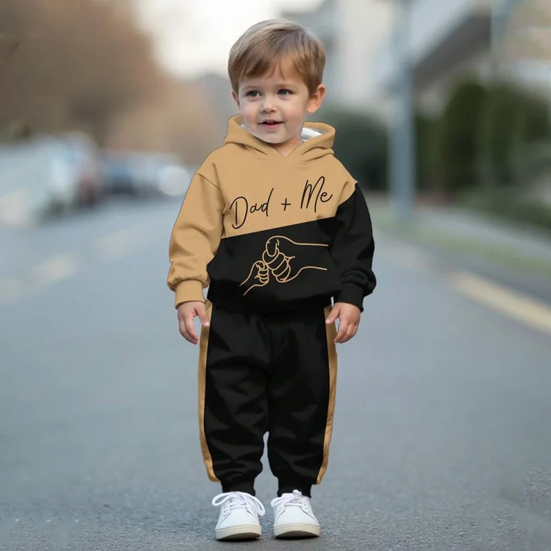 Conyson New Arrival Fashionable Winter Cotton Sweatersuit for Boys Casual Hooded Patchwork Clothing Warmer Set