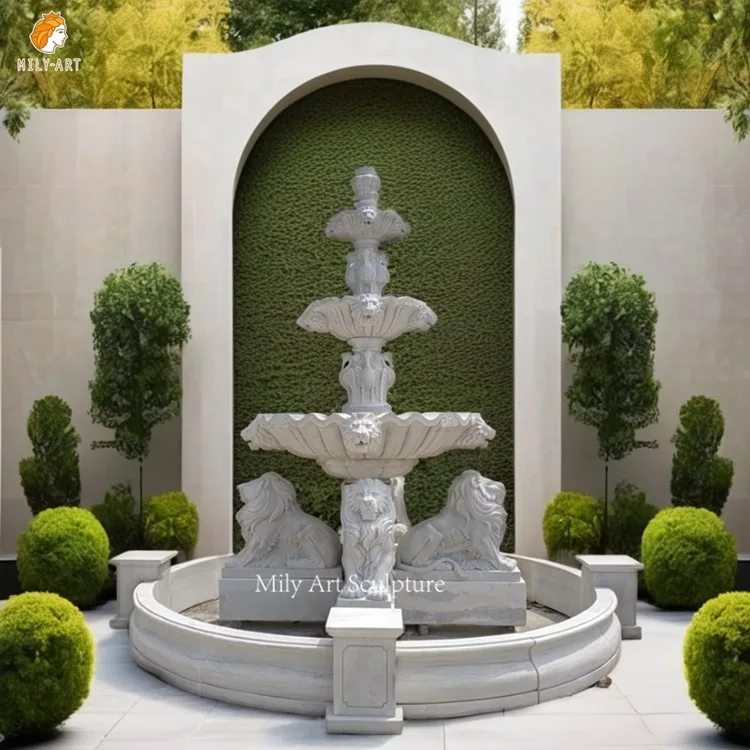 Customized Hand Carved White Marble Lions Fountain for Outdoor Decoration