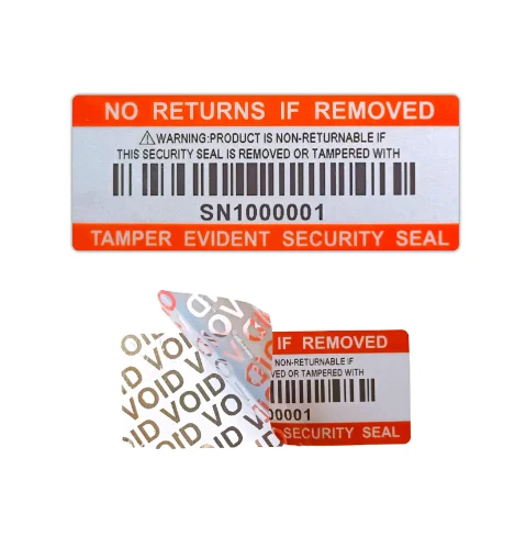 5 x 2cm Silver PET Material Warranty Void Stickers with Serial Number Custom Rectangular Water Resistant Label