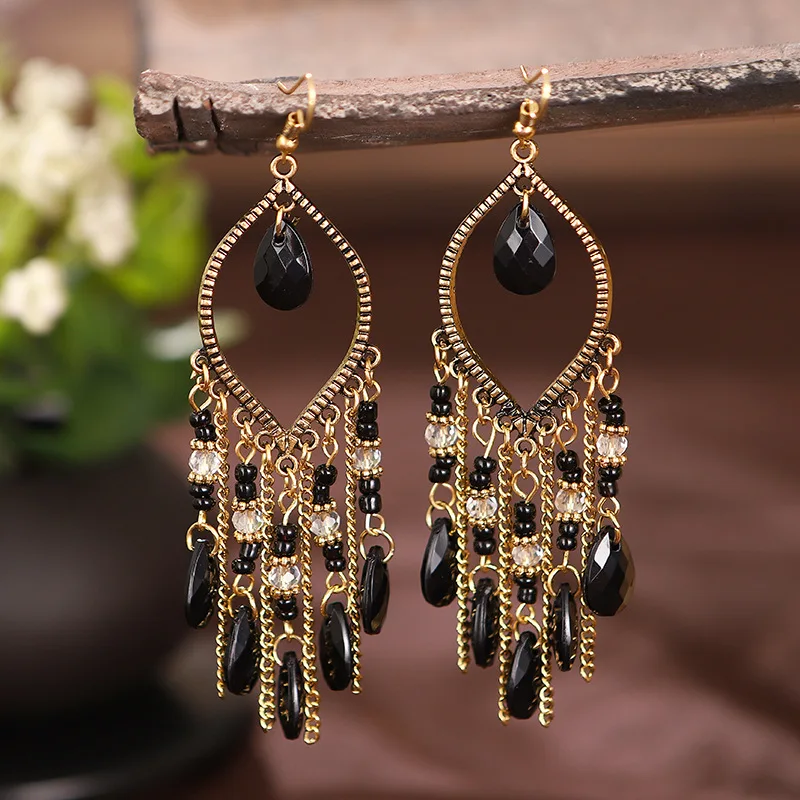 Wholesale Vintage Style Antique Gold Plated Hook Boho Rhinestone Chandelier Earrings Jewelry For Women Ladies