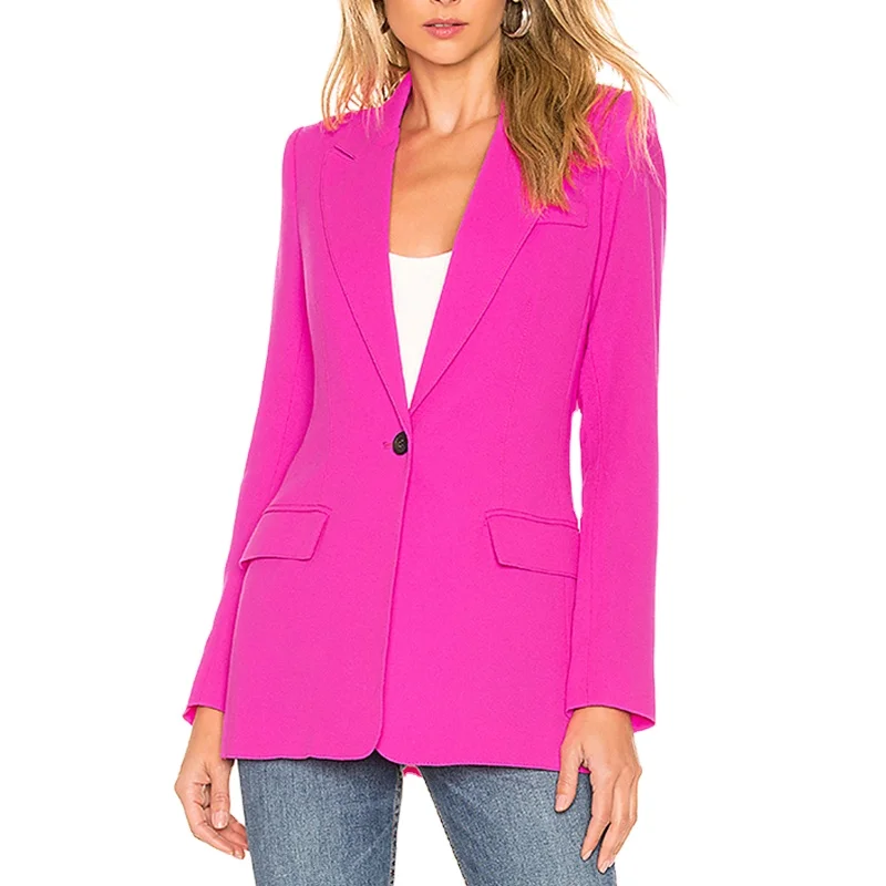 Custom Women Stylish Fushia Wool Blend Blazer Single Button Tailored Long Sleeve Blazer