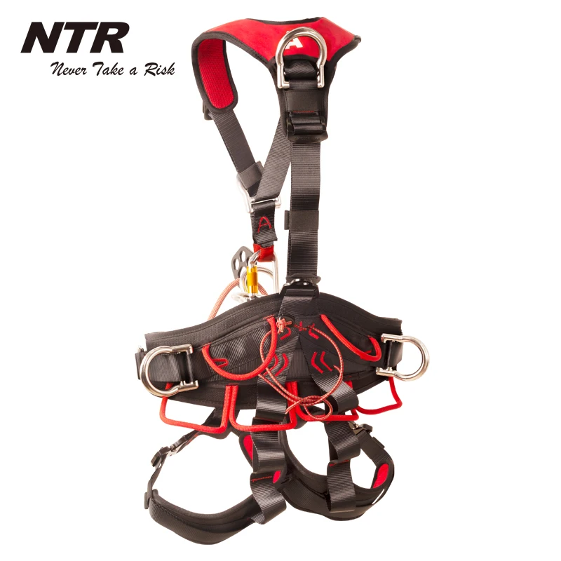 
Fall protection full body rescue safety harness with multiple gear loops for tree climbing, arborist and rope access 