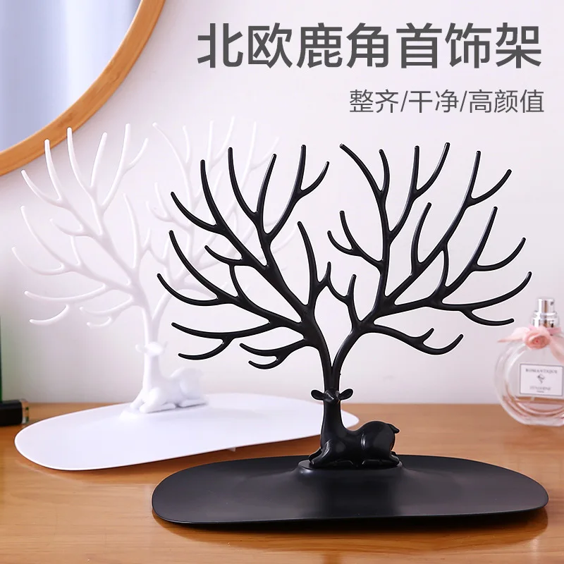 Deer Jewelry Hanger Stand Earrings Necklace Ring Tray Antlers Storage  Tray Tower Rack Hanging Organizer Jewelry Display Stand
