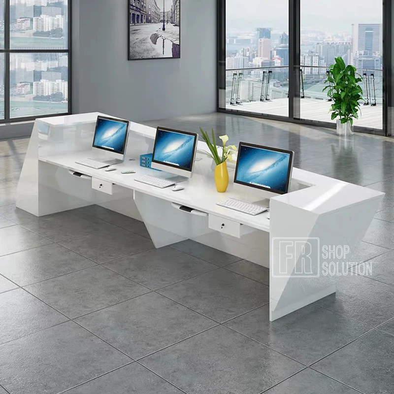 Restaurant Checkout Counters Front Desk White Shop Reception Table Counter for Sale