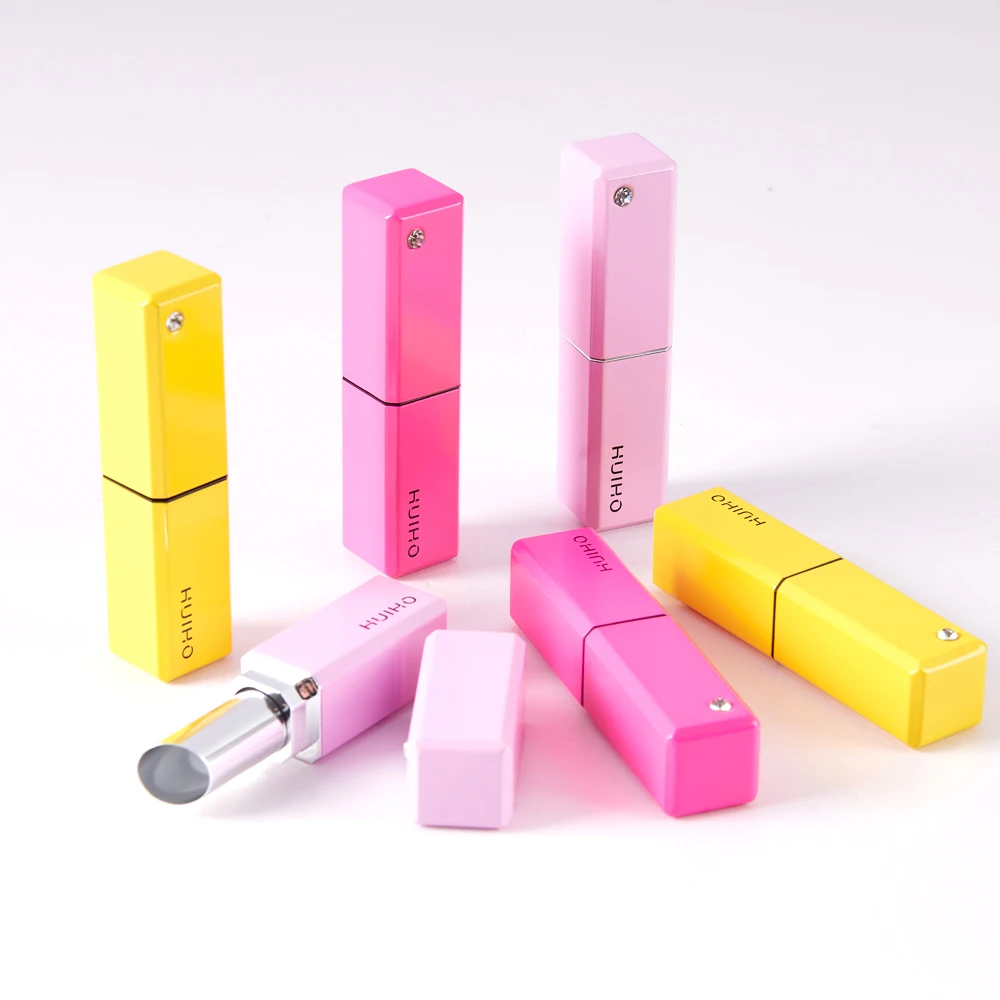 HUIHO Fashion Cute Custom Logo 11.1mm  Colorful Diamond Round Aluminum Empty Square Lipstick Container