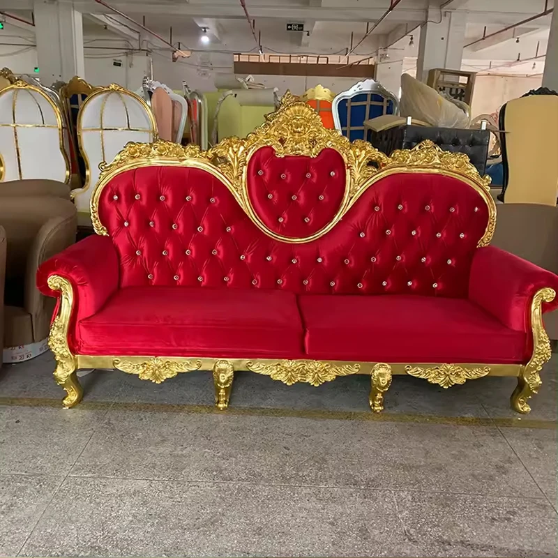 Factory Hot Sale Product Long Bench High Back Royal King Gold Frame Throne Sofa Chairs Price Favorable Luxury Style