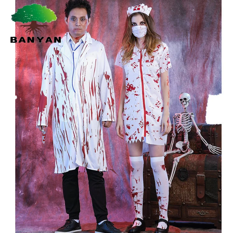 Halloween Costume Nurse Cosplay Couple Uniform Clothing Horror Bloody Zombie Adult Male Doctor Cos Female Dresses Women Witches