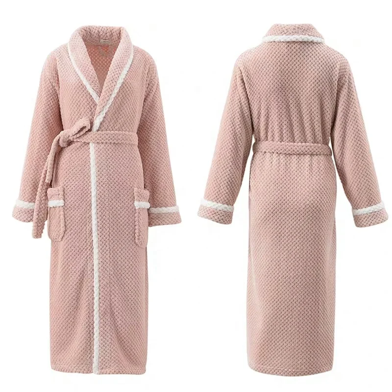 Super Soft Cheap Adults High Quality Soft Bathrobe Jacquard Solid Flannel Fleece Winter Bathrobes For Women