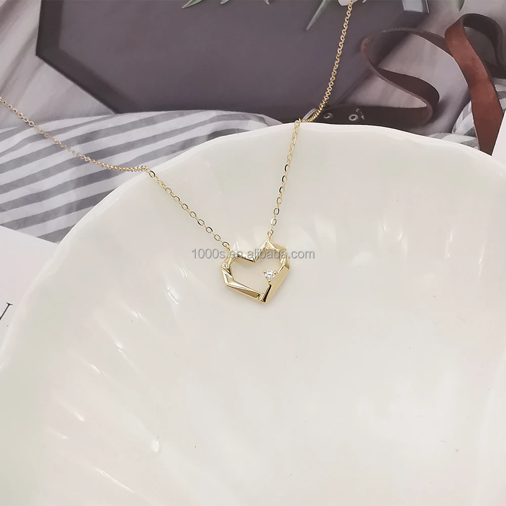 New Classical Luxury Heart Shape Pendant 18k Real Gold  With Diamond Necklace