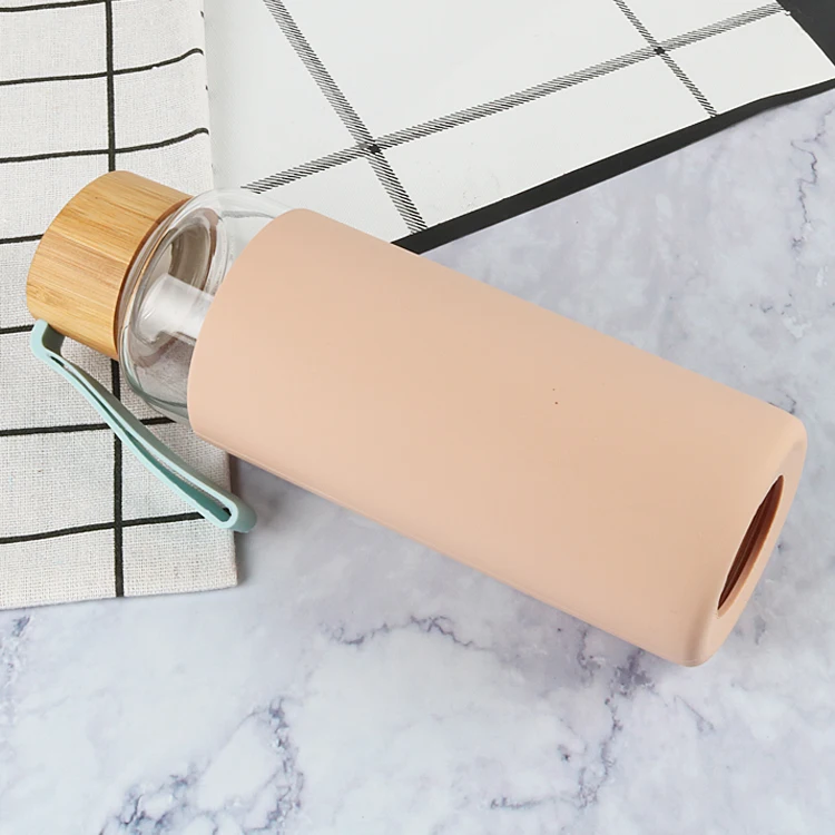 Microwave Safe Heat Resistant Glass Water Bottle Leakproof Bamboo Lid