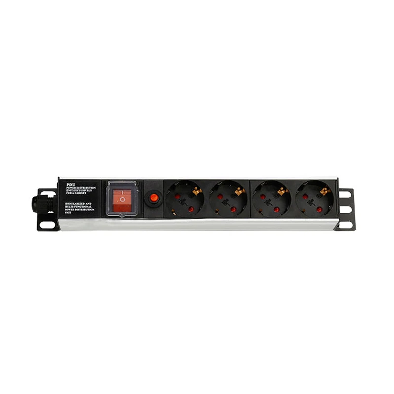 Short Aluminium Alloy Shell 4 Ways Germany Type Power Distribution Unit PDU with Switch Overload Protector