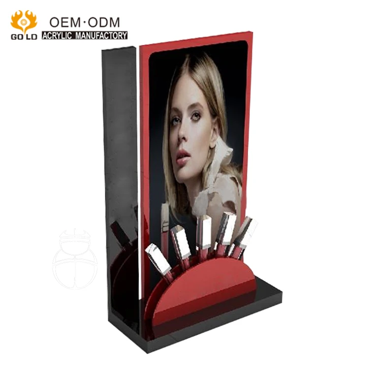 Luxury L Shape Acrylic Cosmetic Makeup Lipstick Display Stand For Counters